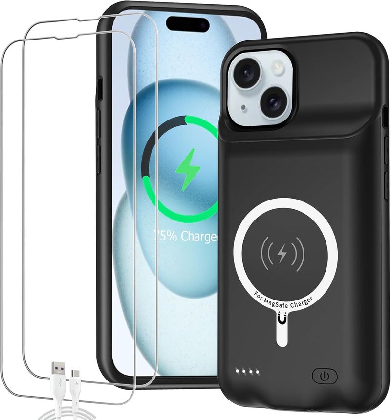 SNRONEW Battery Case for iPhone 15 Plus, Full Encircle 12000mAh High Capacity Rechargeable Portable Charger Case Extended Battery Pack for iPhone 15 Plus (6.7 inch) Wireless Charging Case with Carplay-Black - Image 1